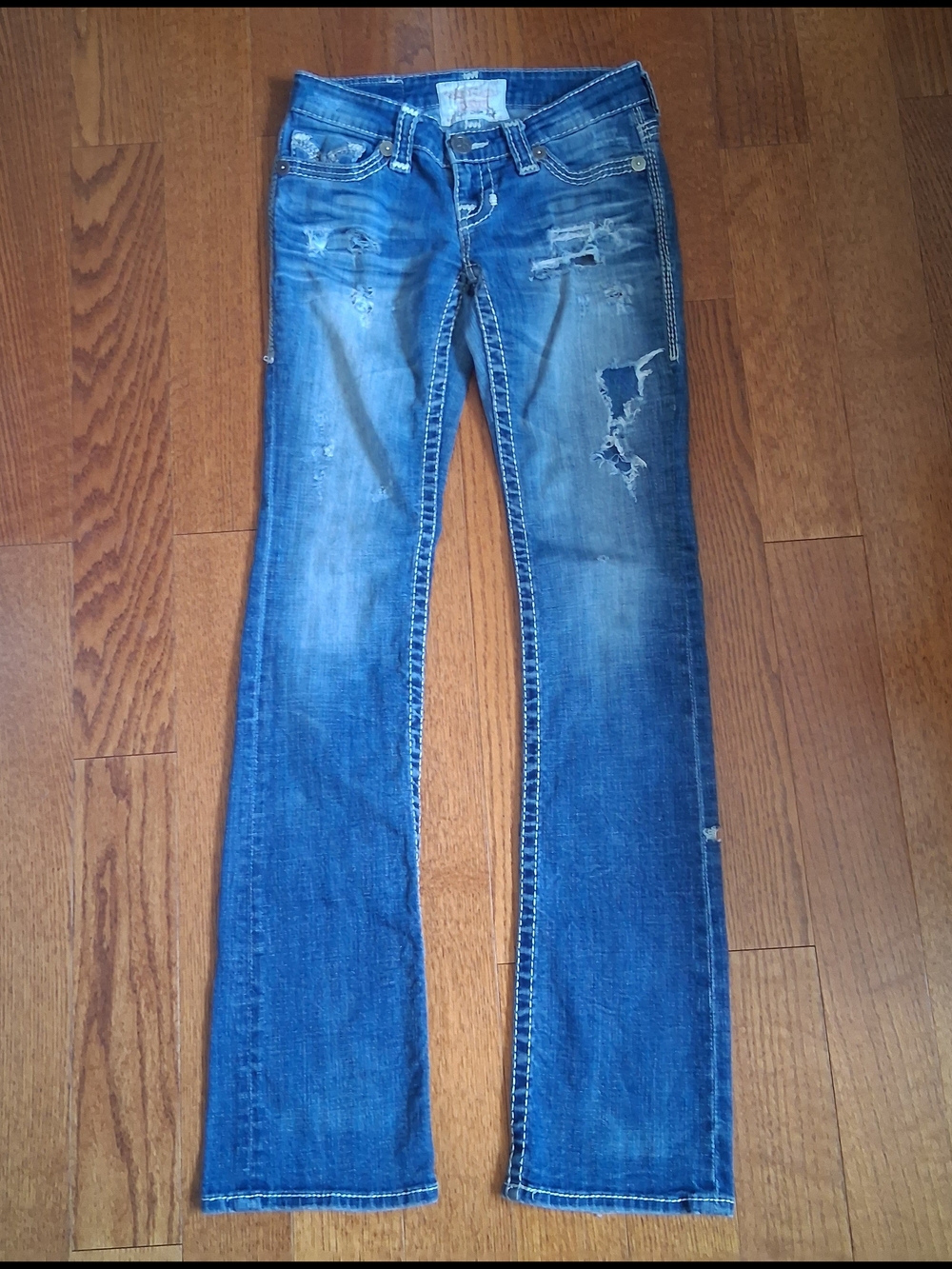 Big Star LIV Slim Boot cut Distressed Jeans Low Rise Denim 25L Stone VTG Wash